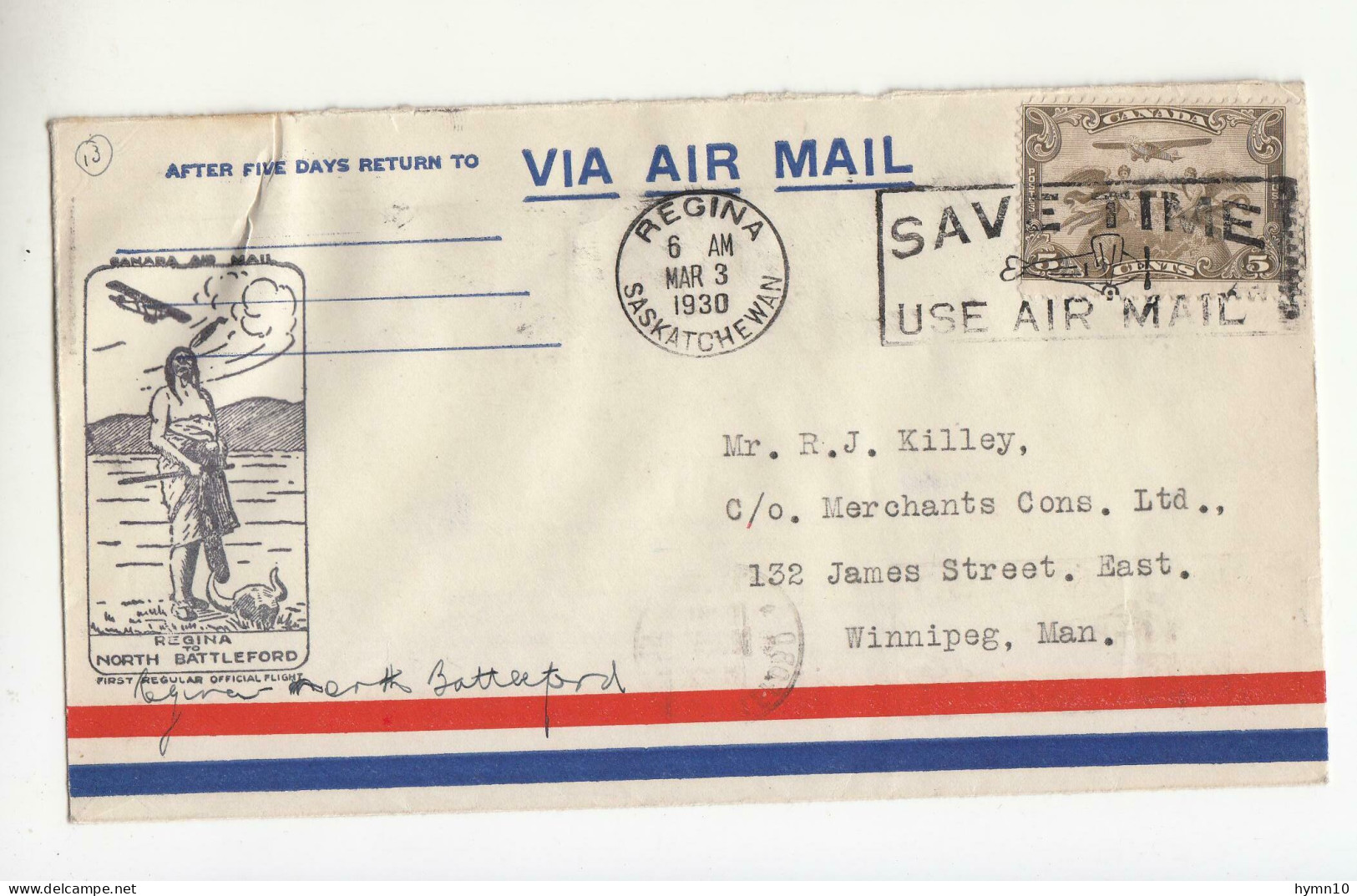 1930 CANADA Lot 5 AIR MAIL Covers+1°FLIGHT+NATIVES Cancel-F258 - Storia Postale