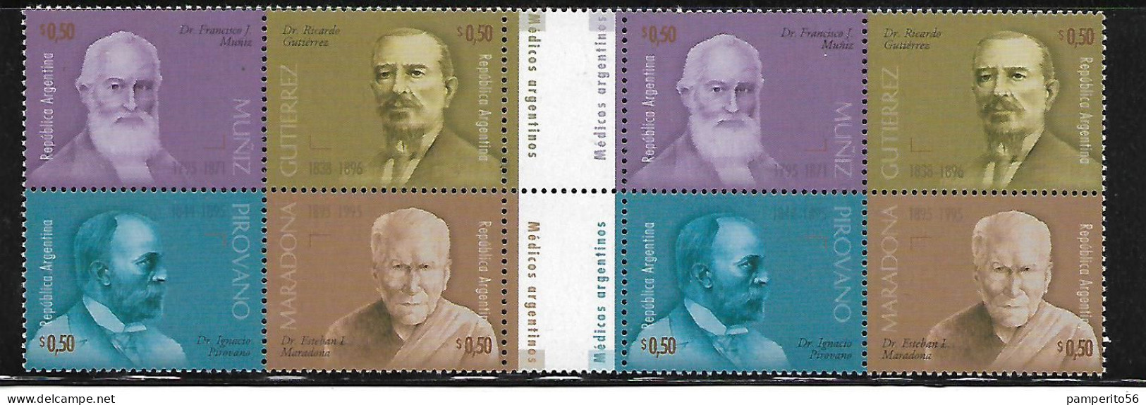 ARGENTINA - AÑO 1996 - Serie Medicos Argentinos, Dos Series Completas Con Entrecinta - MNH - Unused Stamps