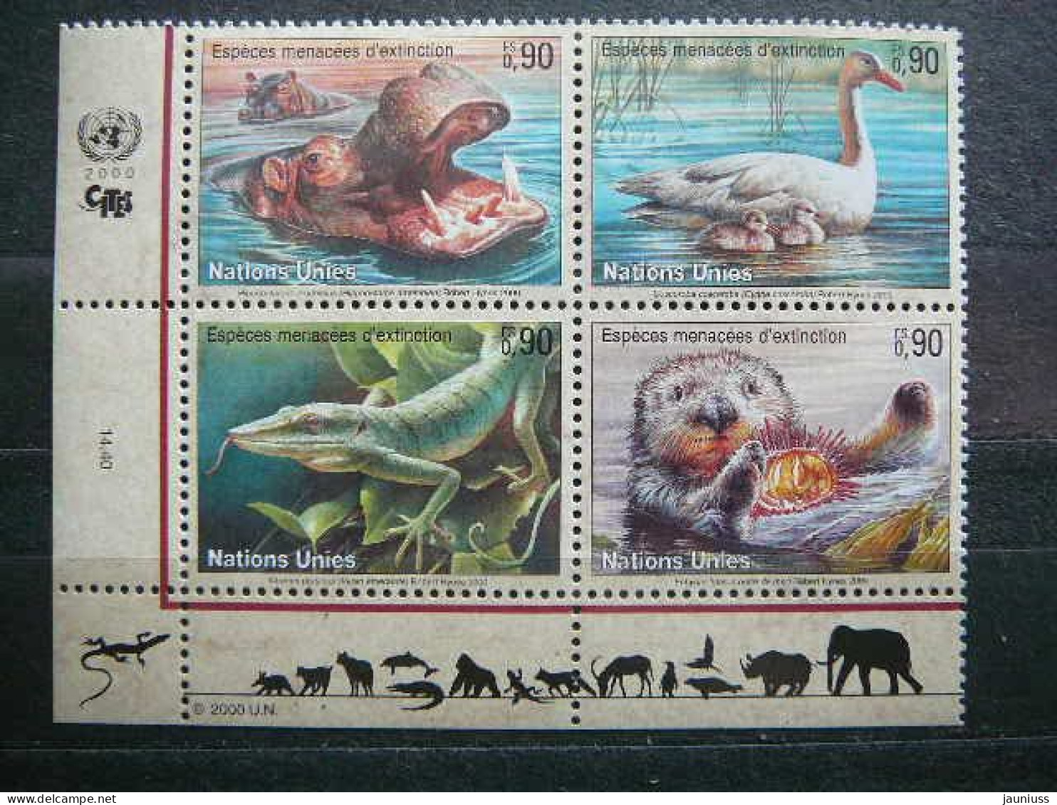 Birds Hippopotamus Reptiles # United Nations UN Geneva 2000 MNH # - Gebraucht