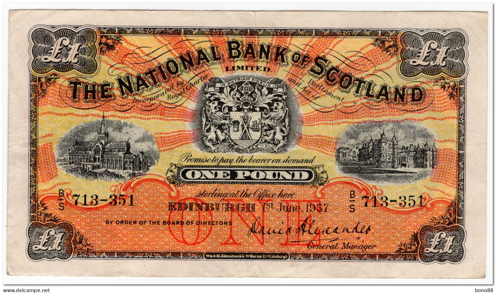 SCOTLAND,THE NATIONAL BANK OF SCOTLAND,1 POUND,1957,P.258c,VF++ - 1 Pond