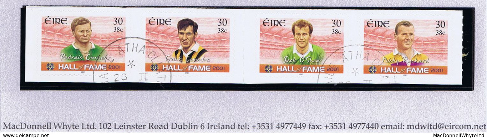 Ireland Football 2001 GAA Hall Of Fame Self-adhesive 30p/38c Se-tenant Strip Of 4 Fine Used Cds - Gebruikt