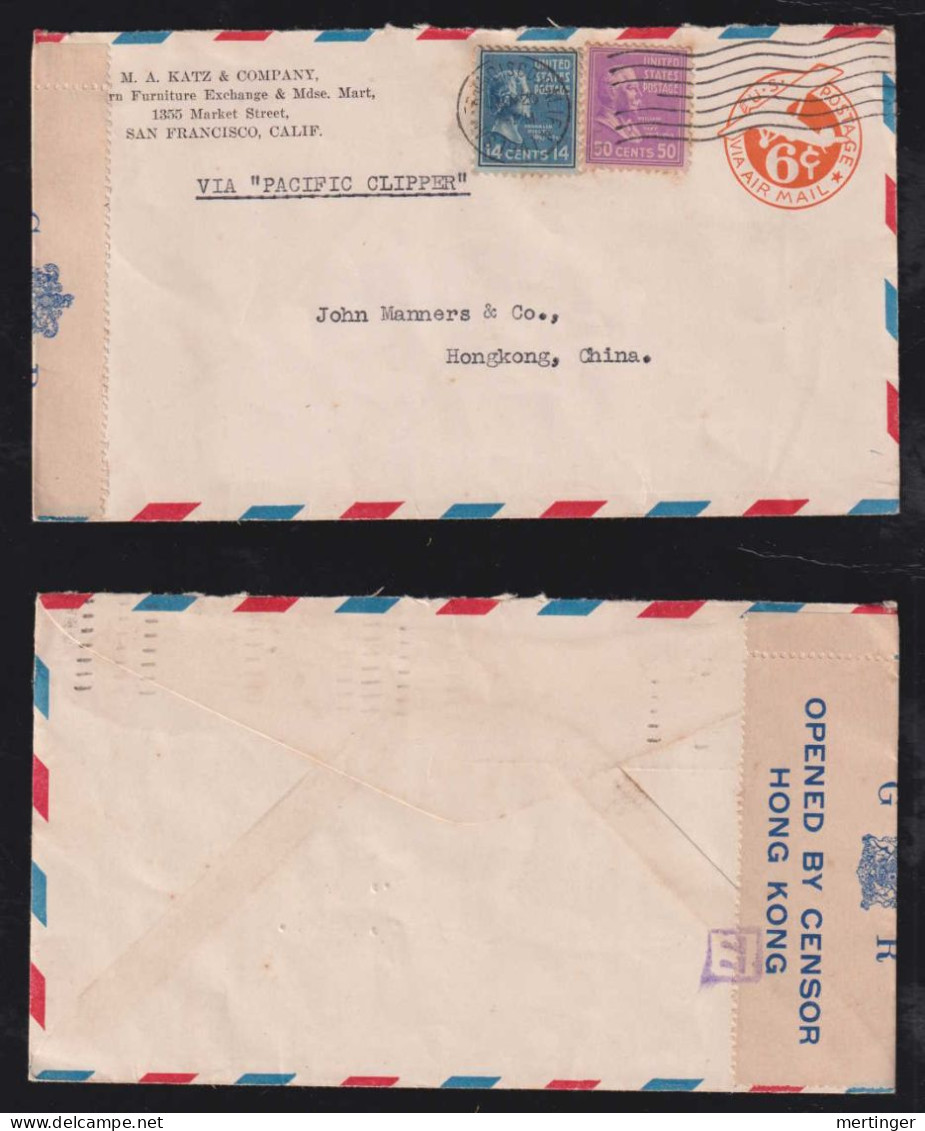 China Hong Kong 1941 Censor Incoming Airmail Cover SAN FRANCISCO USA - Cartas & Documentos