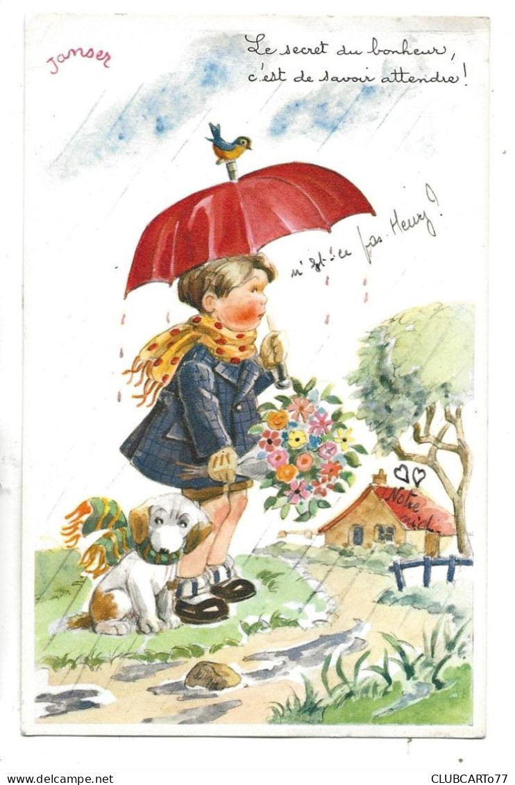 Janser (Illustrateur) : GP D'un Garçon Sous Un Parapluie En 1951 (animé) ETAT PF. - Janser