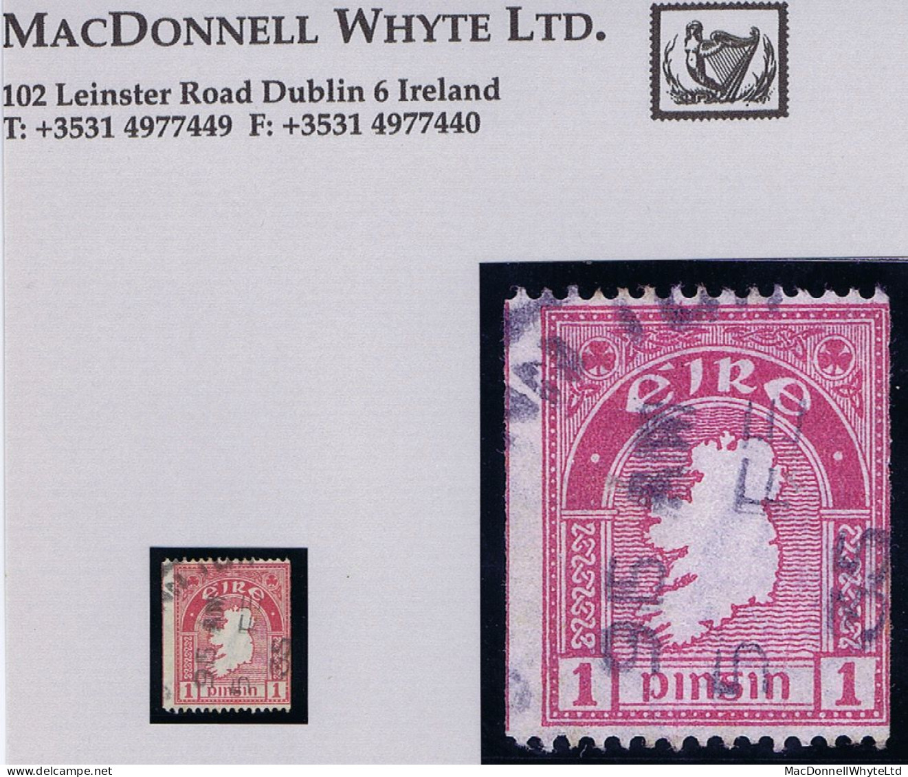Ireland 1934 SE 1d Perf 15ximperf Experimental Coil, Misguillotined With Part Next Stamp At Left, Used 1935 Cds - Usados