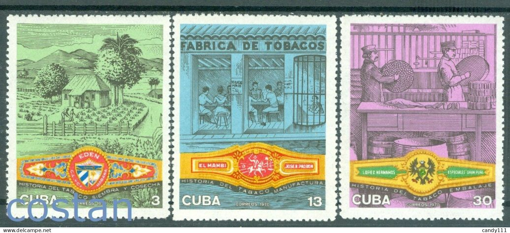 1970 Tobacco Industry,EDEN/El MAMBI/Gran PENA Cigar Band Labels,CUBA,1606,MNH - Tobacco