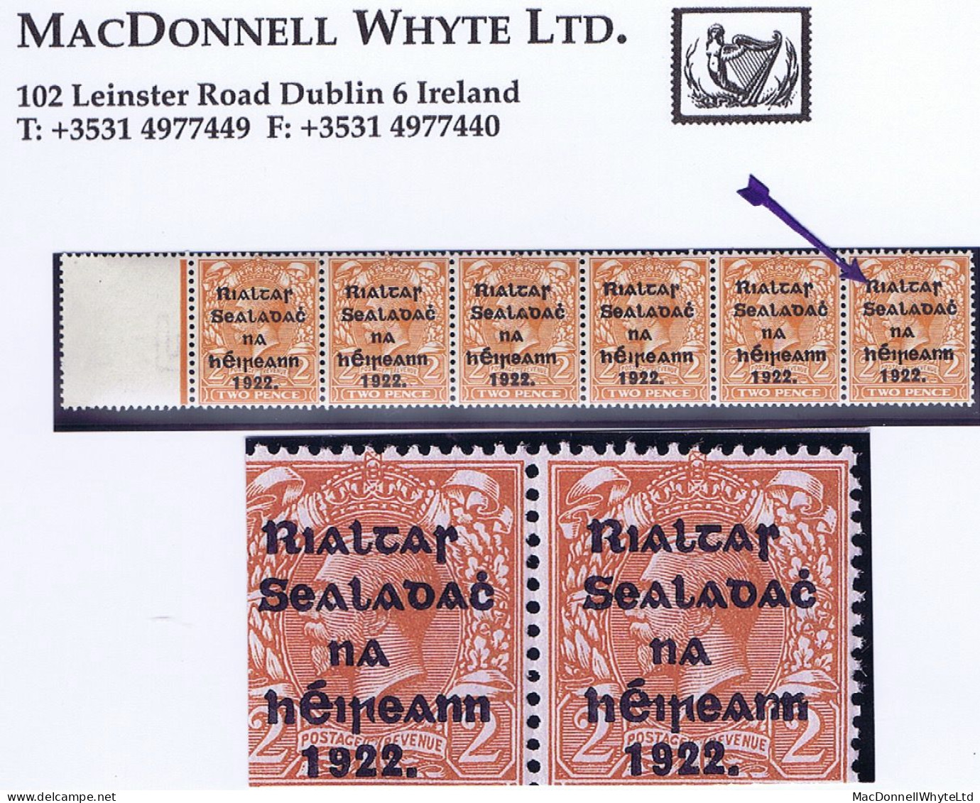 Ireland 1922 (17 Feb) Thom Rialtas 5-line Overprint In Black On 2d Die 1, Variety 'R Over Se' In Strip Of 6 Mint - Ongebruikt