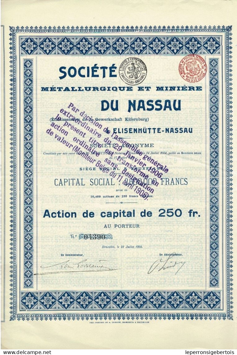 - Titre De 1904 - Société Métallurgique Et Minière Du Nassau - à Elisenhütte-Nassau - - Industrie