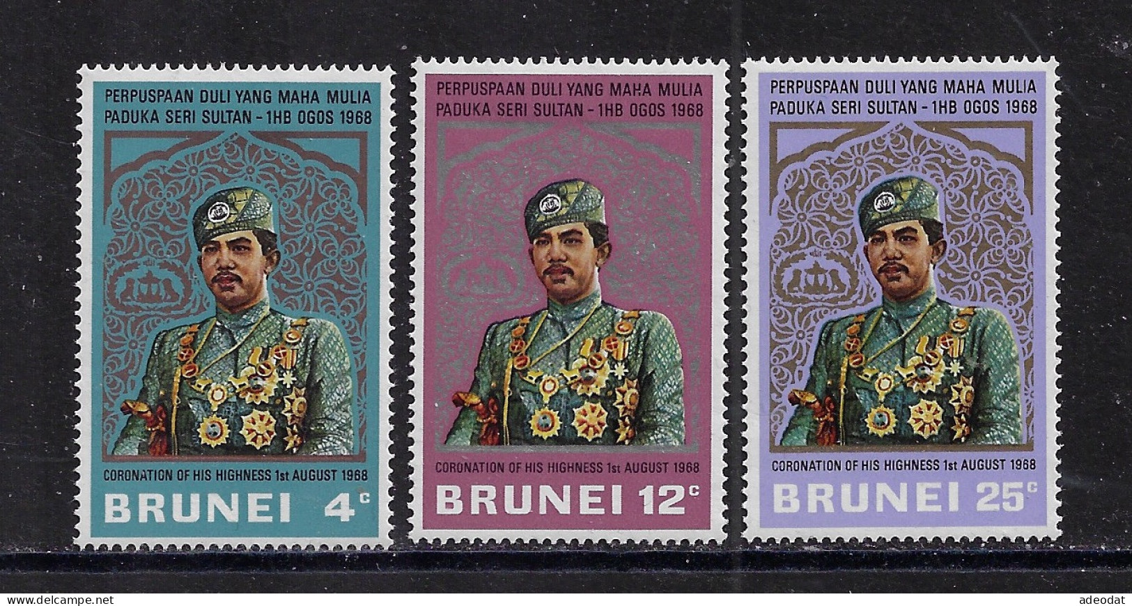 BRUNEI 1968  CORONATION OF SULTAN HASSANAL BOLKIA   SCOTT#141-143 MH - Brunei (...-1984)