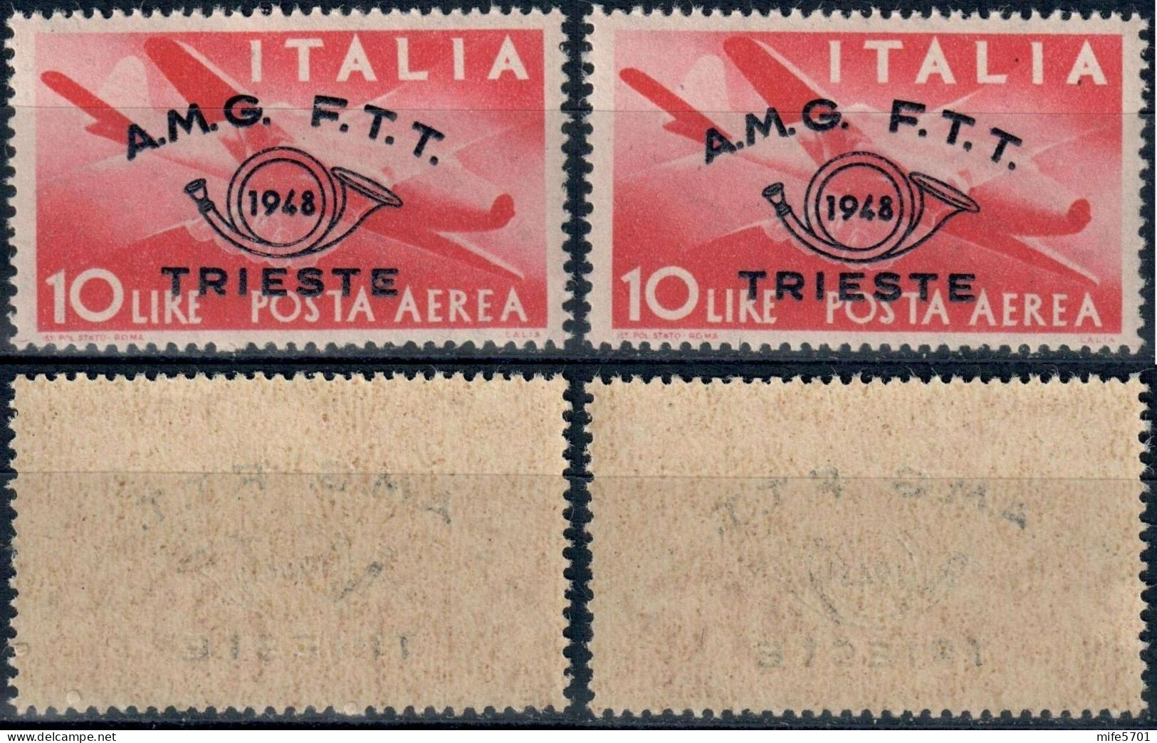 AMG-FTT 1948 CONVEGNO FILATELICO TRIESTE SERIE DEMOCRATICA SOPRASTAMPATA 2 VALORI L. 10 P.A. - MNH SASSONE PA17 - Posta Aerea