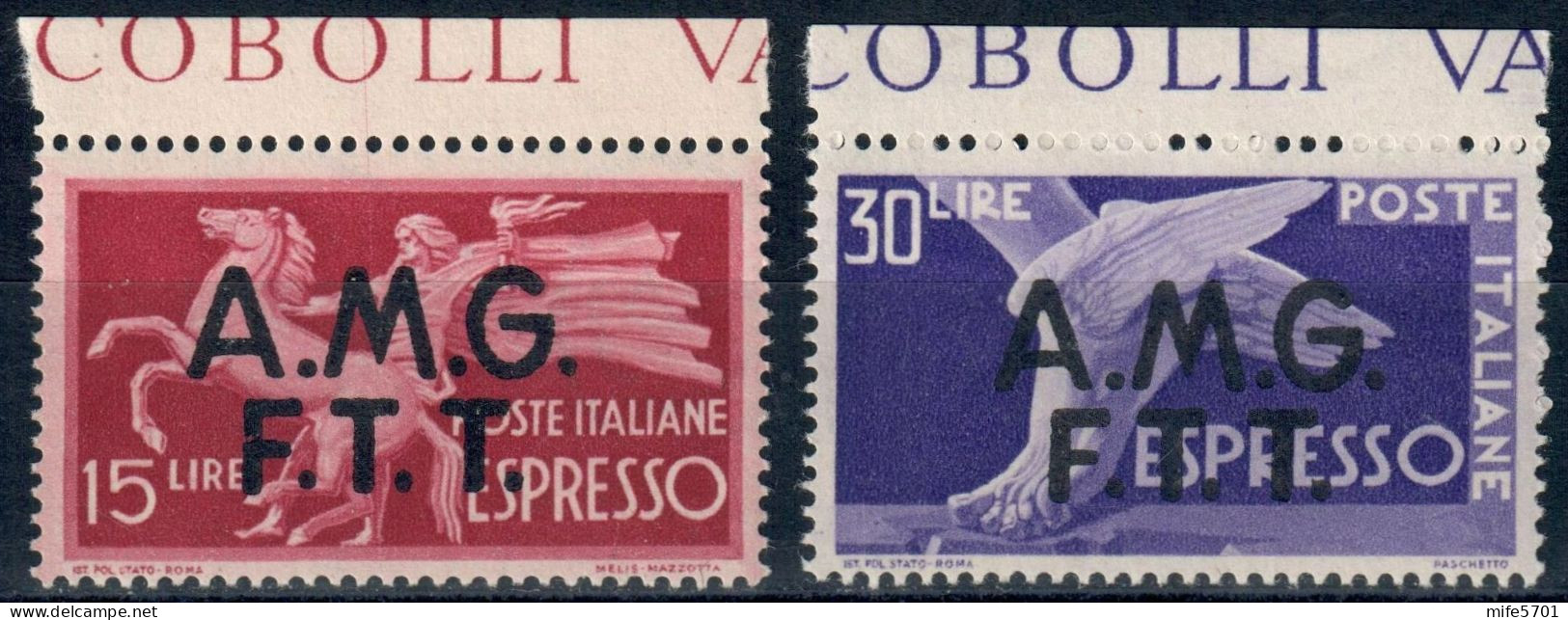 AMG-FTT 1948 ESPRESSO TIPO DEMOCRATICA SOPRASTAMPATA L. 15 E L. 30 - NUOVI MNH ** - SASSONE EXP1/EXP3 - Posta Espresso