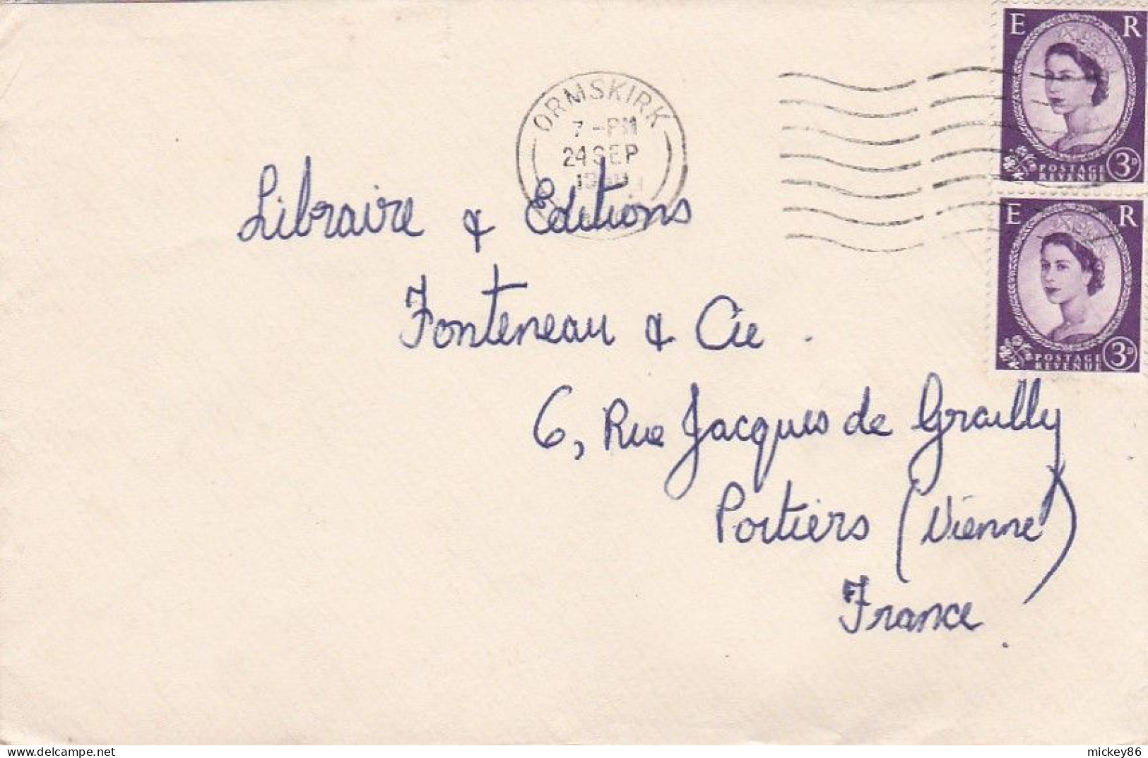 Grande-Bretagne--1960--lettre ORMSKIRK  Pour POITIERS (France) ..............cachet  24 Sep 1960....à Saisir - Lettres & Documents