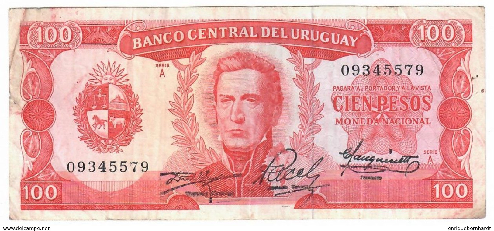 URUGUAY // 100 PESOS MONEDA NACIONAL - PICK 47a // AÑO 1967 - Uruguay