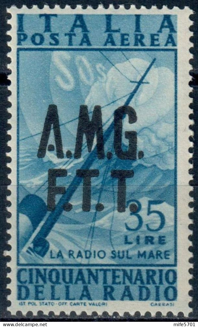 AMG-FTT 1947 POSTA AEREA L. 35 CINQUANTENARIO INVENZIONE DELLA RADIO SOPRASTAMPATO + DECALCO MNH ** - SASSONE PA11b - Poste Aérienne