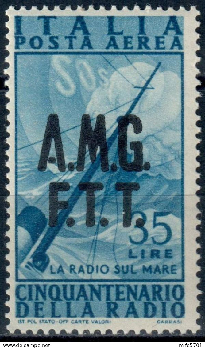 AMG-FTT 1947 POSTA AEREA L. 35 CINQUANTENARIO INVENZIONE DELLA RADIO SOPRASTAMPATO + DECALCO MNH ** - SASSONE PA11b - Airmail