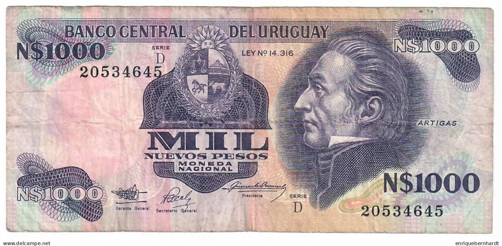 URUGUAY // 1.000 NUEVOS PESOS MONEDA NACIONAL - PICK 64Ab // AÑO 1992 - Uruguay