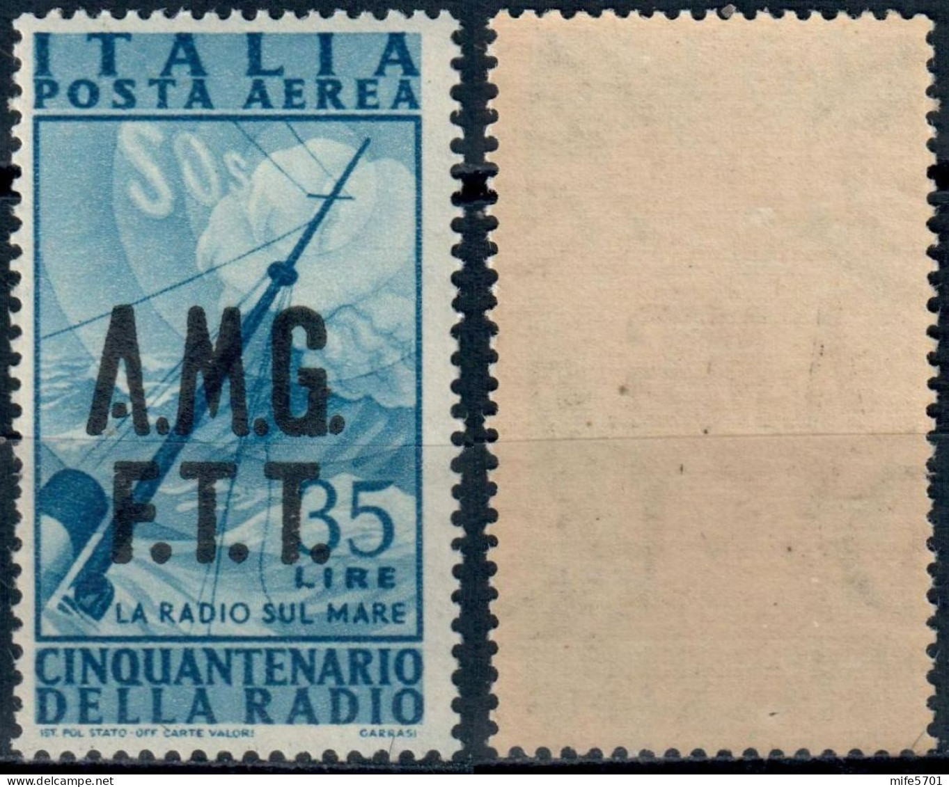 AMG-FTT 1947 POSTA AEREA L. 35 CINQUANTENARIO INVENZIONE DELLA RADIO SOPRASTAMPATO - NUOVO MNH ** - SASSONE PA11 - Airmail