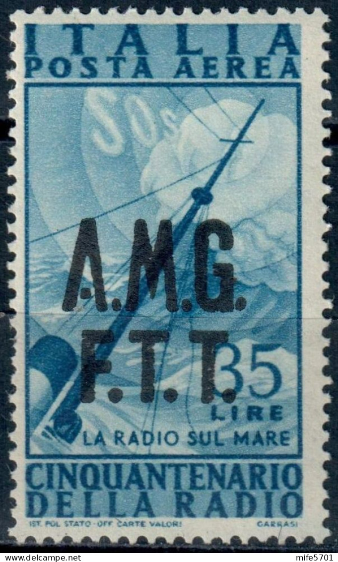 AMG-FTT 1947 POSTA AEREA L. 35 CINQUANTENARIO INVENZIONE DELLA RADIO SOPRASTAMPATO - NUOVO MNH ** - SASSONE PA11 - Luchtpost