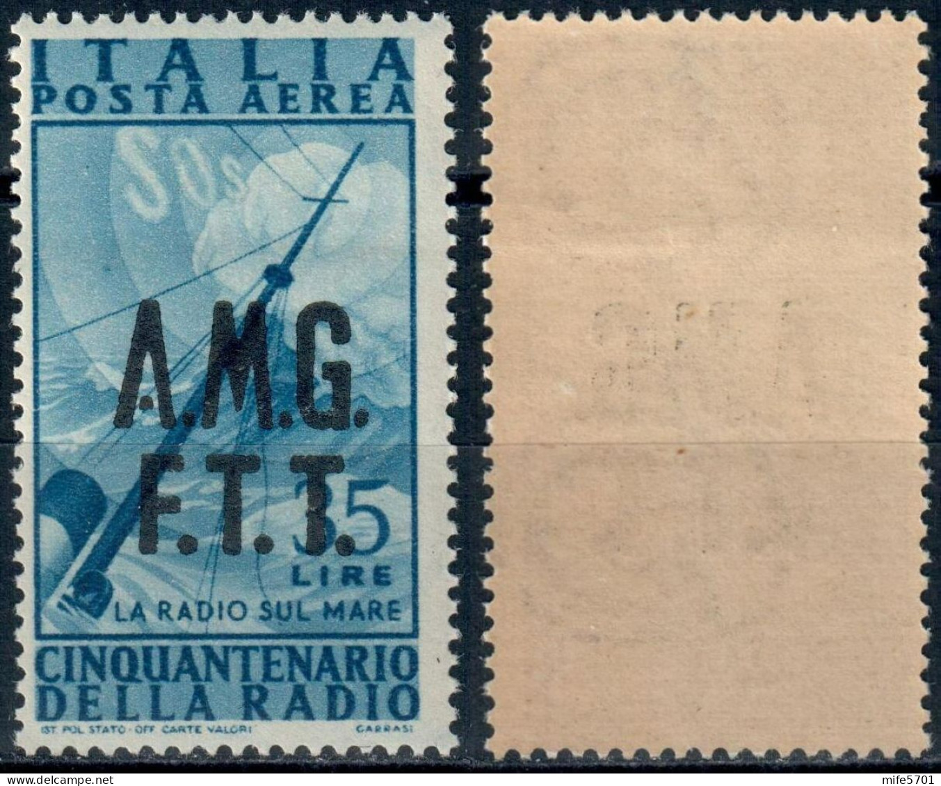 AMG-FTT 1947 POSTA AEREA L. 35 CINQUANTENARIO INVENZIONE DELLA RADIO SOPRASTAMPATO - NUOVO MNH ** - SASSONE PA11 - Luchtpost