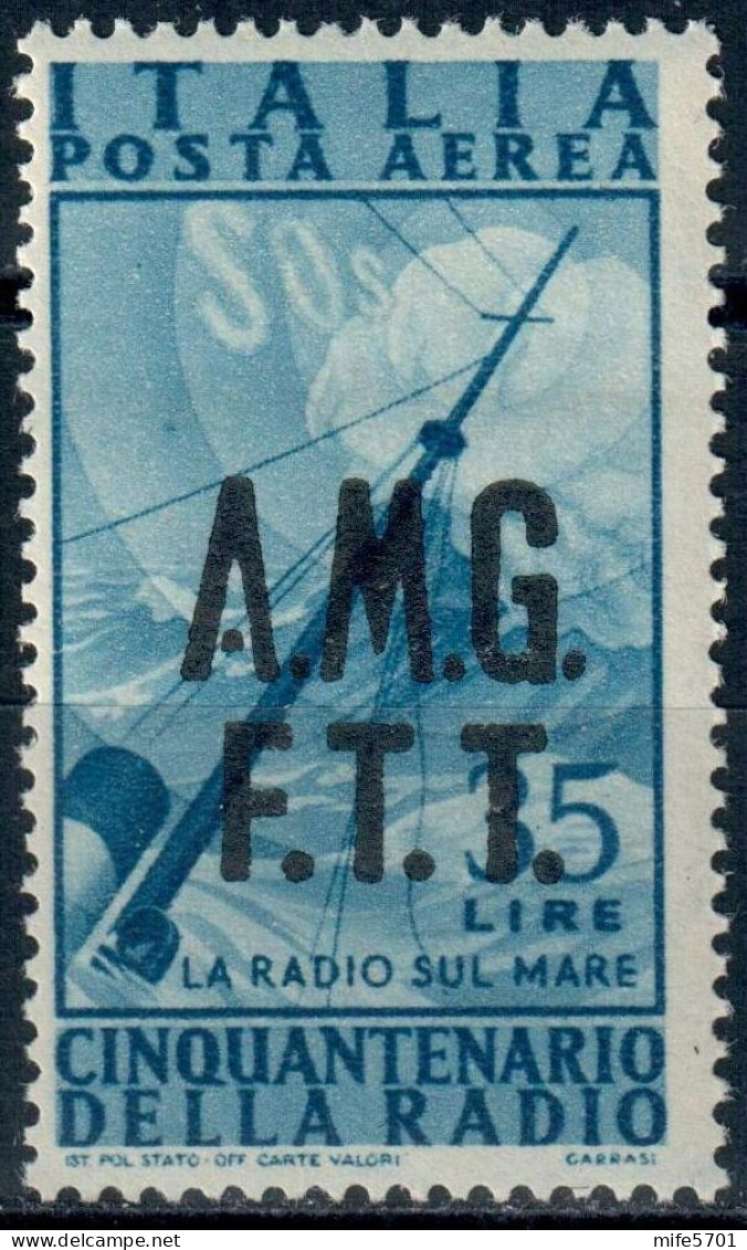 AMG-FTT 1947 POSTA AEREA L. 35 CINQUANTENARIO INVENZIONE DELLA RADIO SOPRASTAMPATO - NUOVO MNH ** - SASSONE PA11 - Luftpost