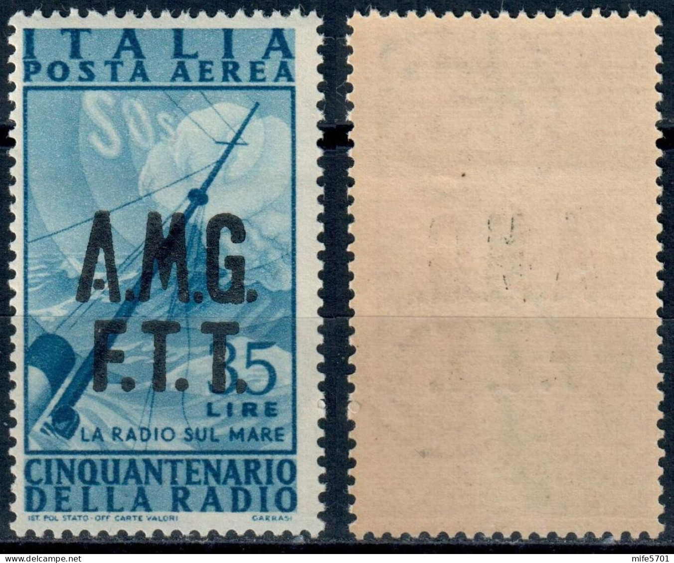 AMG-FTT 1947 POSTA AEREA L. 35 CINQUANTENARIO INVENZIONE DELLA RADIO SOPRASTAMPATO - NUOVO MNH ** - SASSONE PA11 - Correo Aéreo