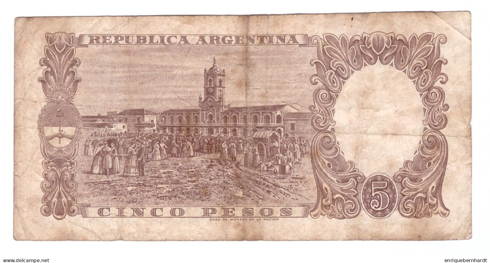 ARGENTINA // 5 PESOS MONEDA NACIONAL - SERIE A - PICK 275c // AÑO 1960 - Argentine