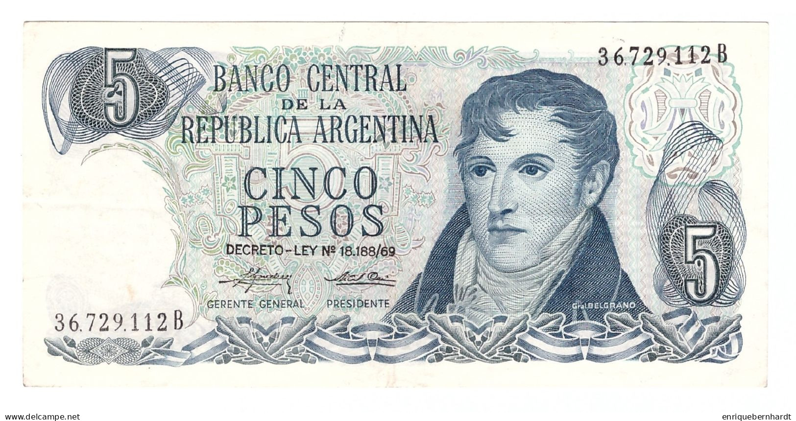 ARGENTINA // 5 PESOS DECRETO-LEY 18188/69 - SERIE B - PICK 294a // AÑO 1975 - Argentine