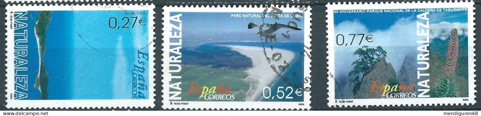 ESPAGNE SPANIEN SPAGNA SPAIN ESPAÑA 2004 NATURAL PARKS SET 3V USED ED 4122-4 YT 3701-3 MI 3996-8 SG 4075-7 SC 3323-5 - Oblitérés