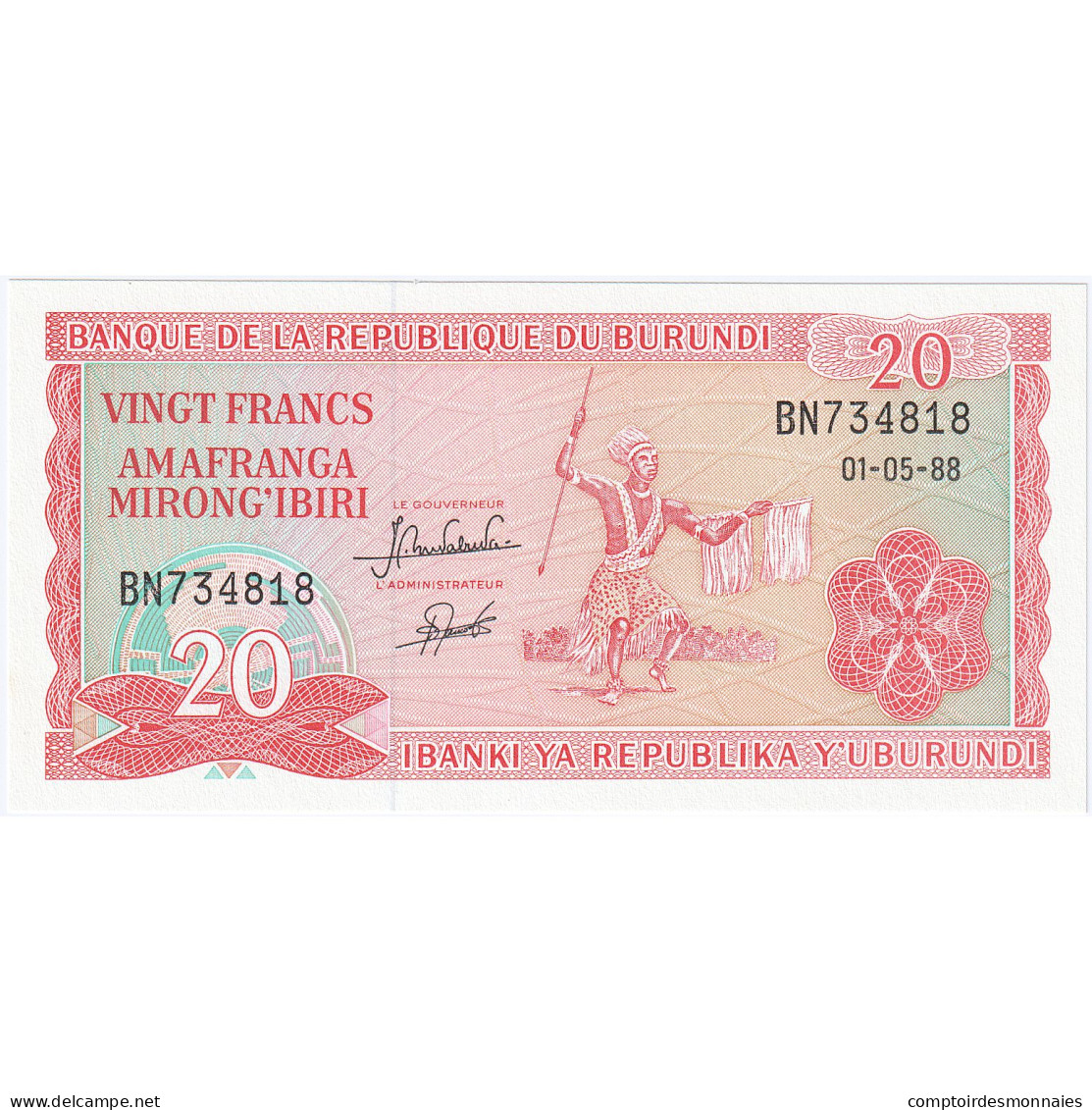 Burundi, 20 Francs, 1988, 1988-05-01, KM:27b, NEUF - Burundi