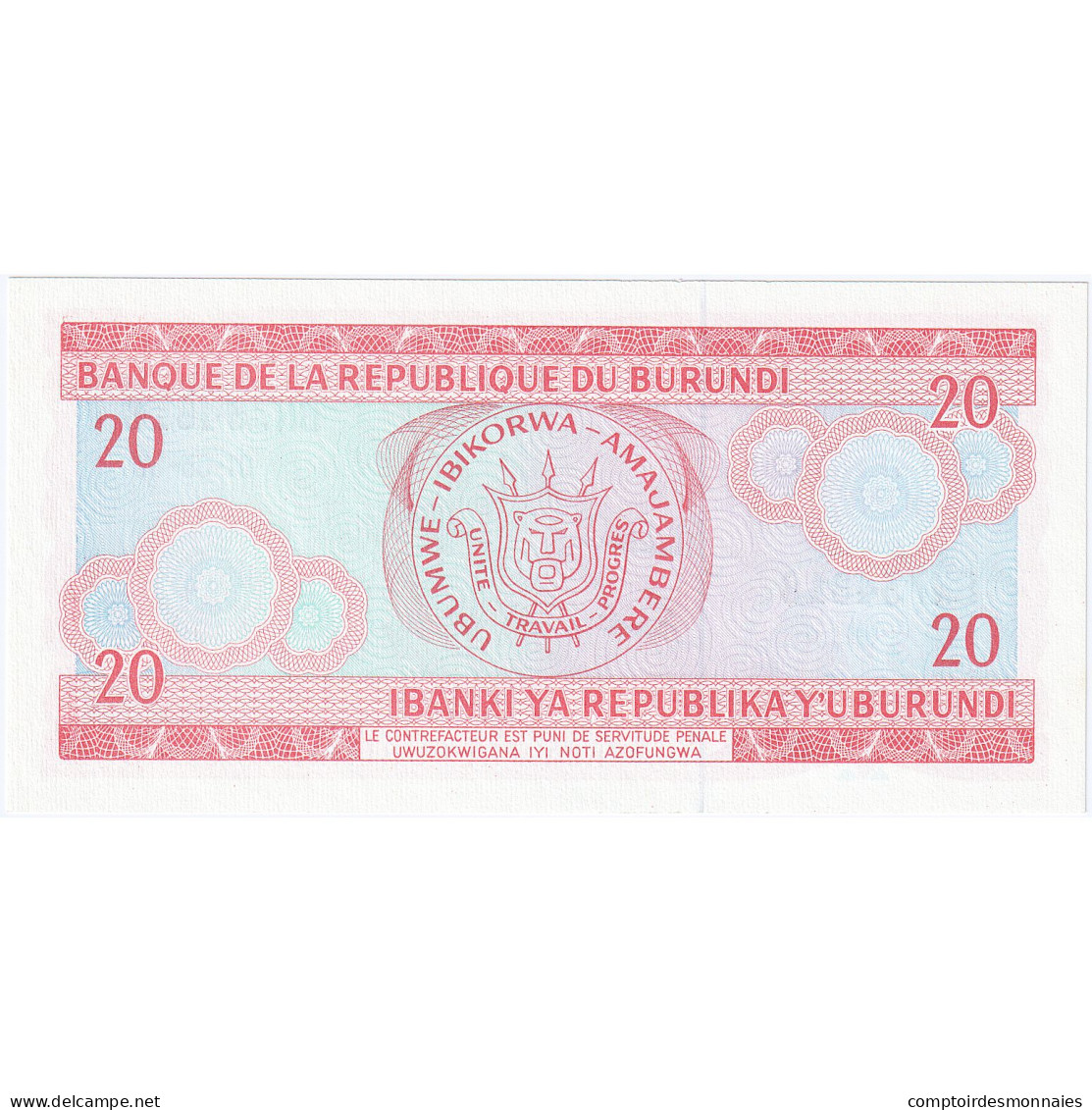 Burundi, 20 Francs, 1988, 1988-05-01, KM:27b, NEUF - Burundi