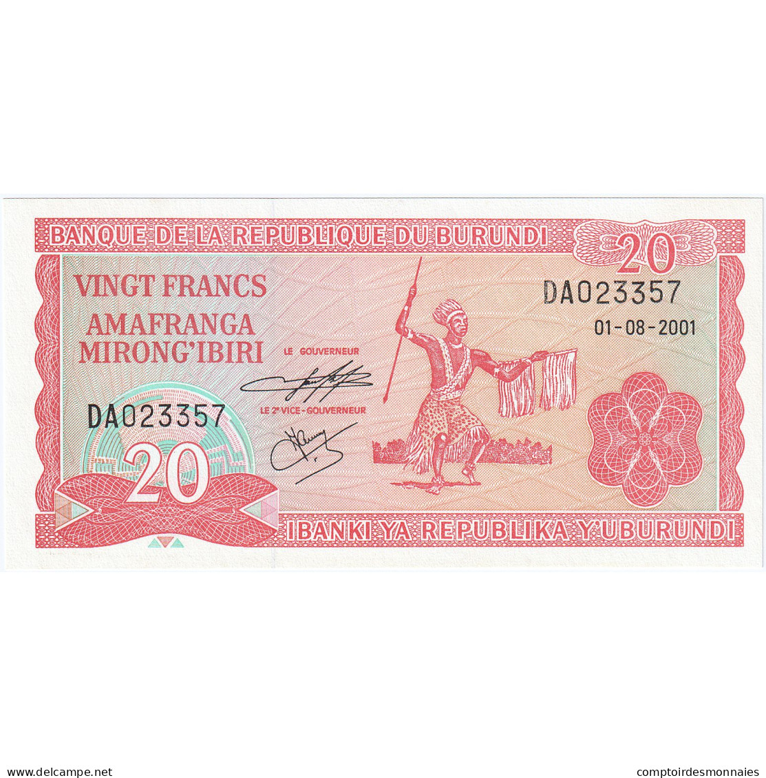 Burundi, 20 Francs, 2001, 2001-08-01, KM:27b, NEUF - Burundi