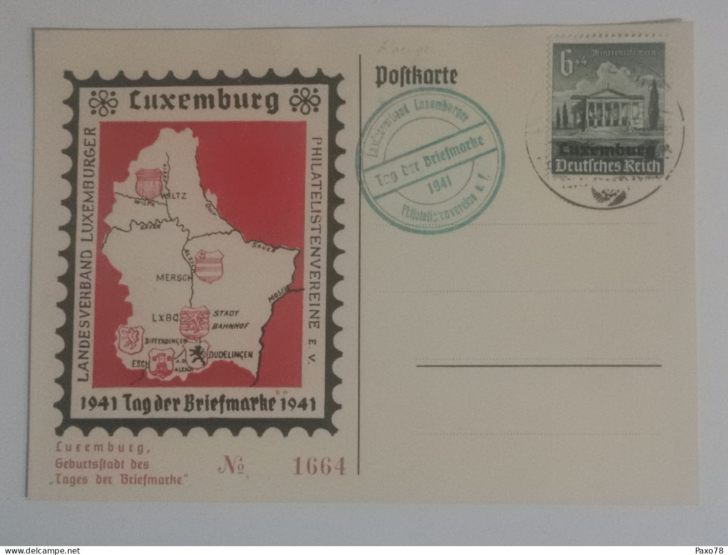 Postkarte, Tag Der Briefmarke 1941. Timbre Occupation WW2 - 1940-1944 German Occupation