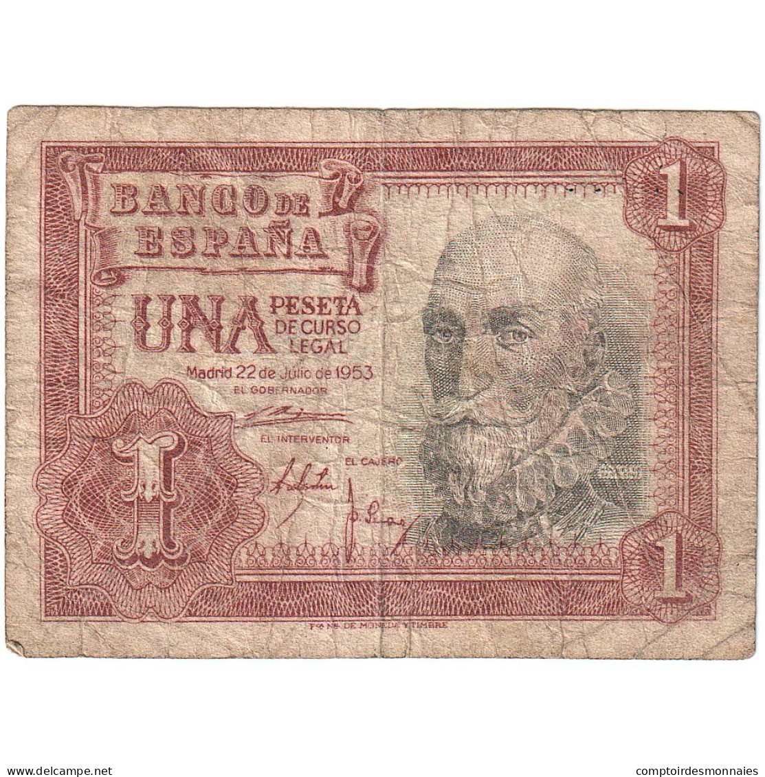 Espagne, 1 Peseta, 1953-07-22, KM:144a, B - 1-2 Pesetas