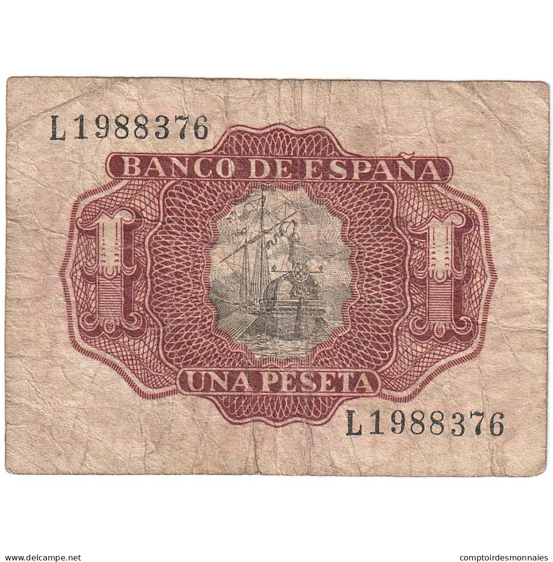 Espagne, 1 Peseta, 1953-07-22, KM:144a, B - 1-2 Peseten