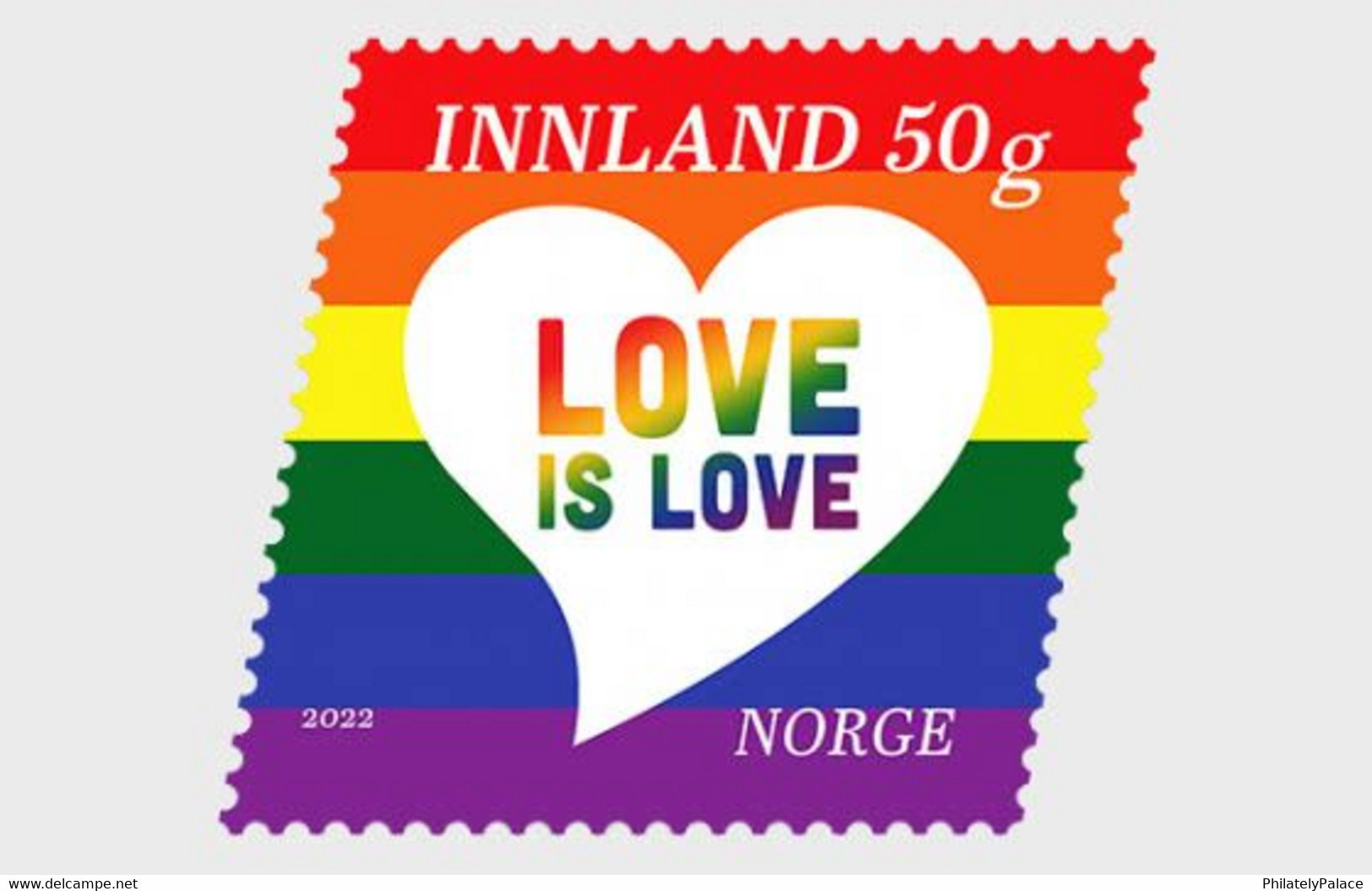 NORWAY 2022 Love Is Love- Pride Lesbian And Gay Liberation ,Flag,LGBT LGBTQ Stamp MNH (**) - Nuovi