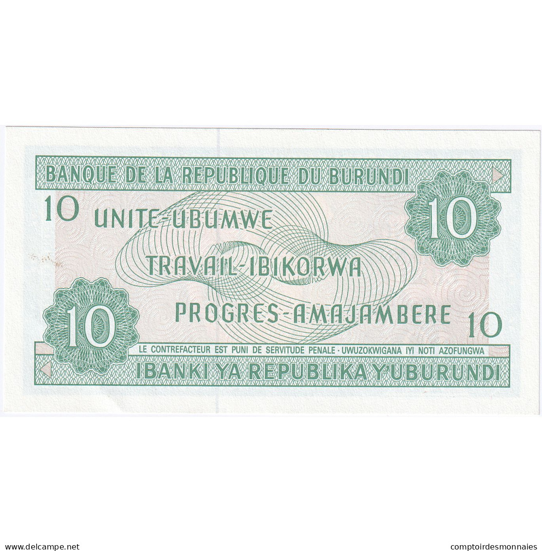 Burundi, 10 Francs, 1989-10-01, KM:33b, NEUF - Burundi