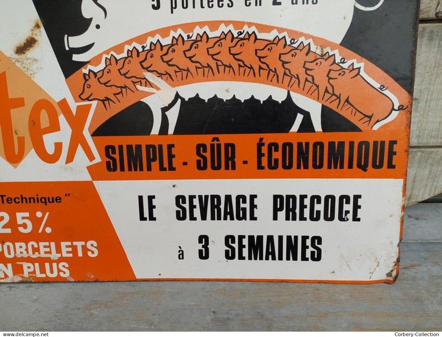 Ancienne Plaque Tôle Publicitaire Vitex Aliments Porc Porcelets
