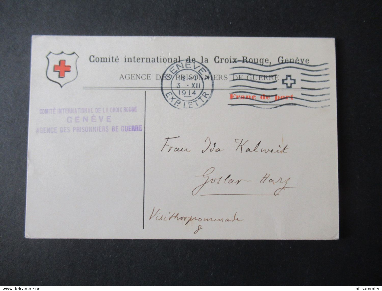 Schweiz 1914 Franc De Port / PK Des Comité International De La Croix Rouge, Geneve Agence Des Prisonniers De Guerre - Lettres & Documents