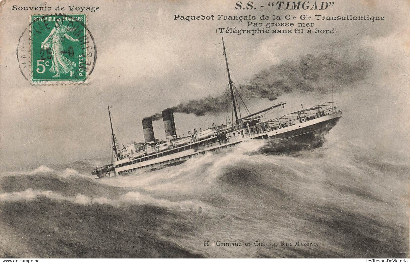 TRANSPORT - SS "Timgad" - Paquebot Français De La Cie Gle Transatlantique Par Grosse Mer - Carte Postale Ancienne - Dampfer