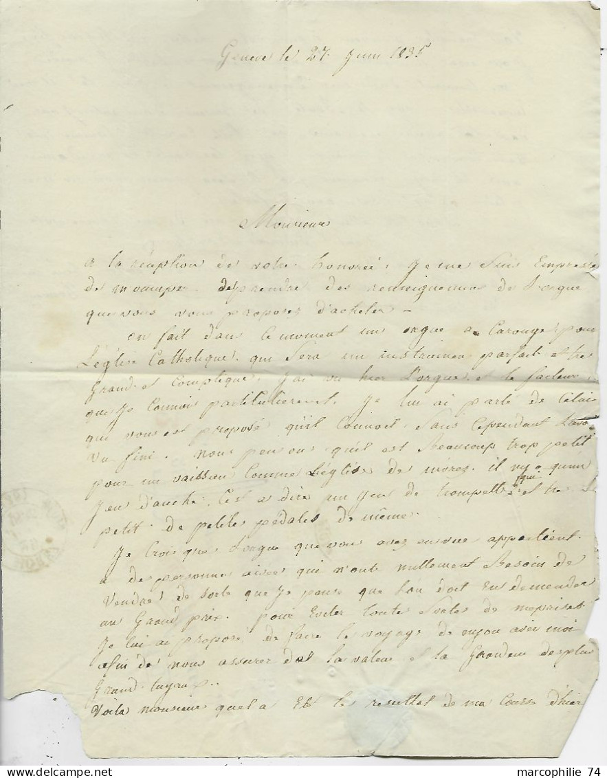 HELVETIA SUISSE MARQUE GENEVE 1835 LETTRE COVER MOREZ JURA + LG + SUISSE PAR FERNEY EN ROUGE - ...-1845 Prephilately