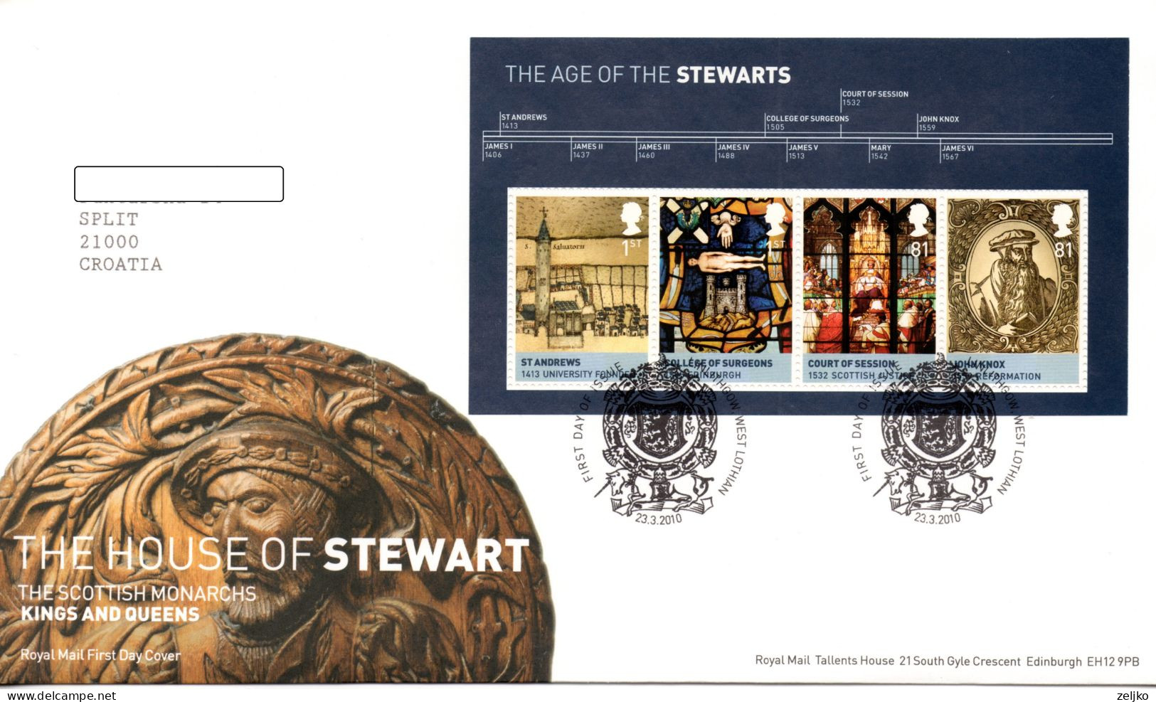 UK, GB, Great Britain, FDC, 2010, The Age Of Stewarts - Briefe U. Dokumente