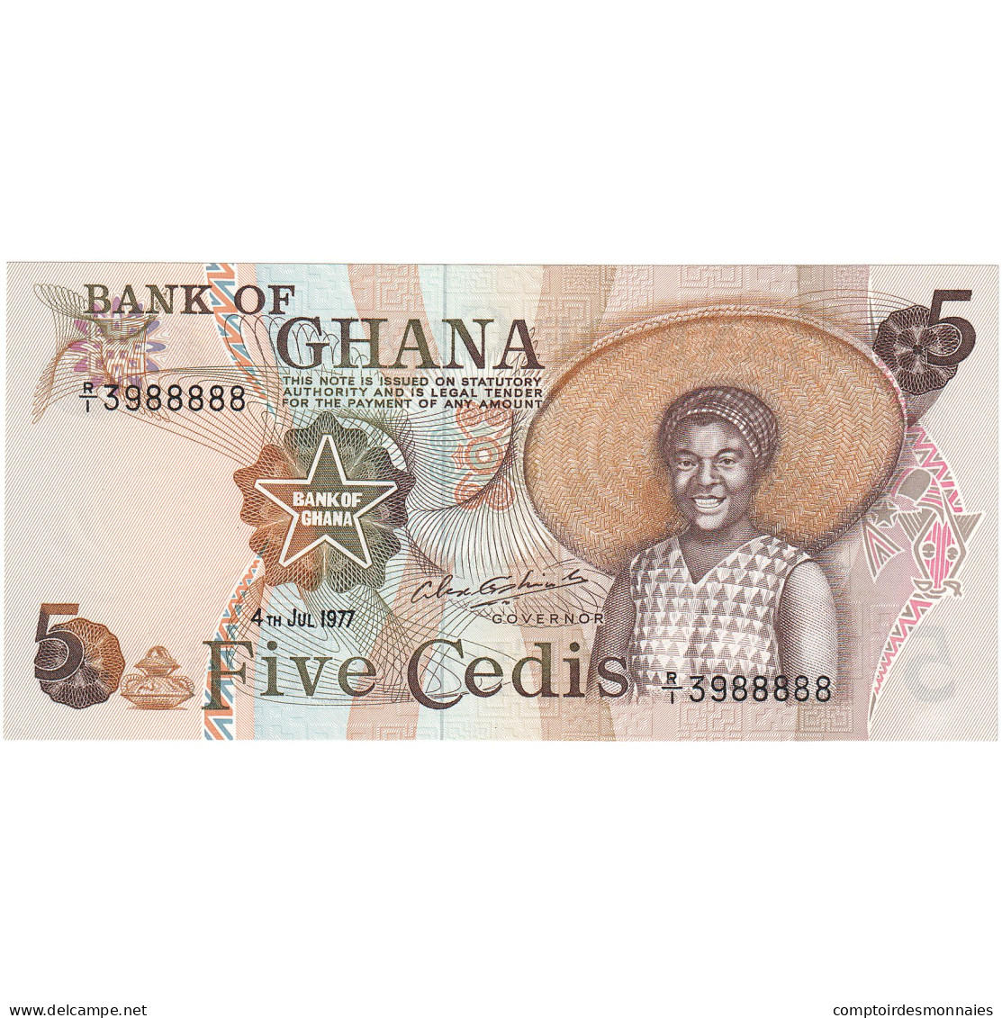 Ghana, 5 Cedis, 1977, 1977-07-04, KM:15b, NEUF - Ghana