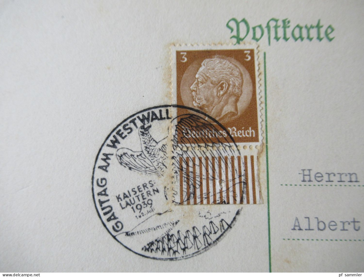 3.Reich 1939 Sonderstempel Gautag Am Westwall Kaiserslautern 1939 / Propagandastempel / Reichsadler Mit Hakenkreu - Tarjetas