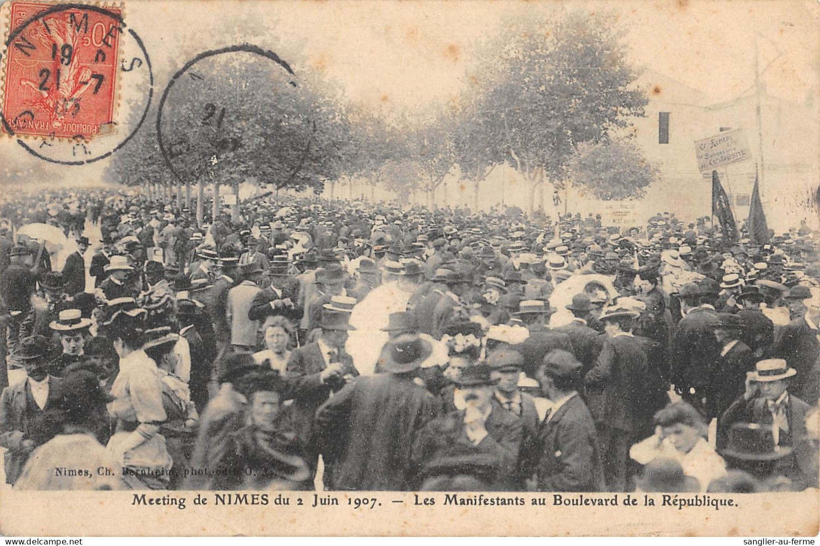 CPA 30 MEETING DE NIMES DU 2 JUIN 1907 / LES MANIFESTANTS AU BOULEVARD DE LA REPUBLIQUE - Nîmes