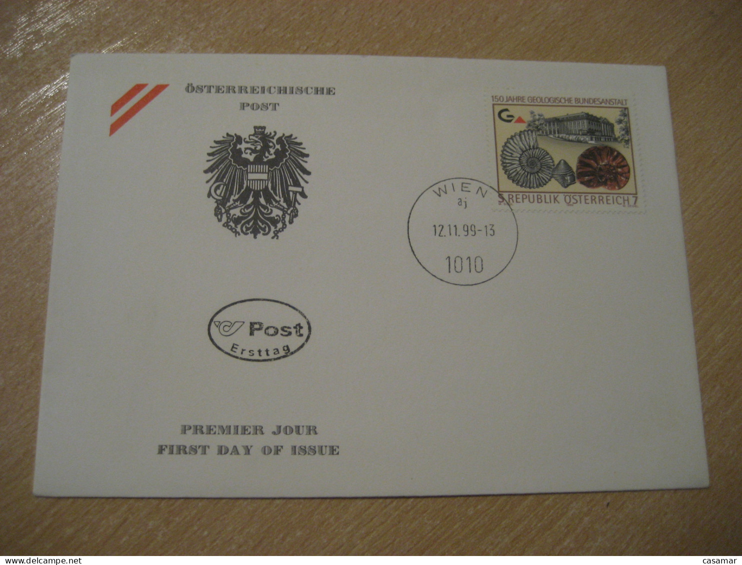 WIEN 1999 Ammonite Mollusc FDC Cancel Cover AUSTRIA Fossil Fossils Animals Fossiles Geology Geologie - Fossils