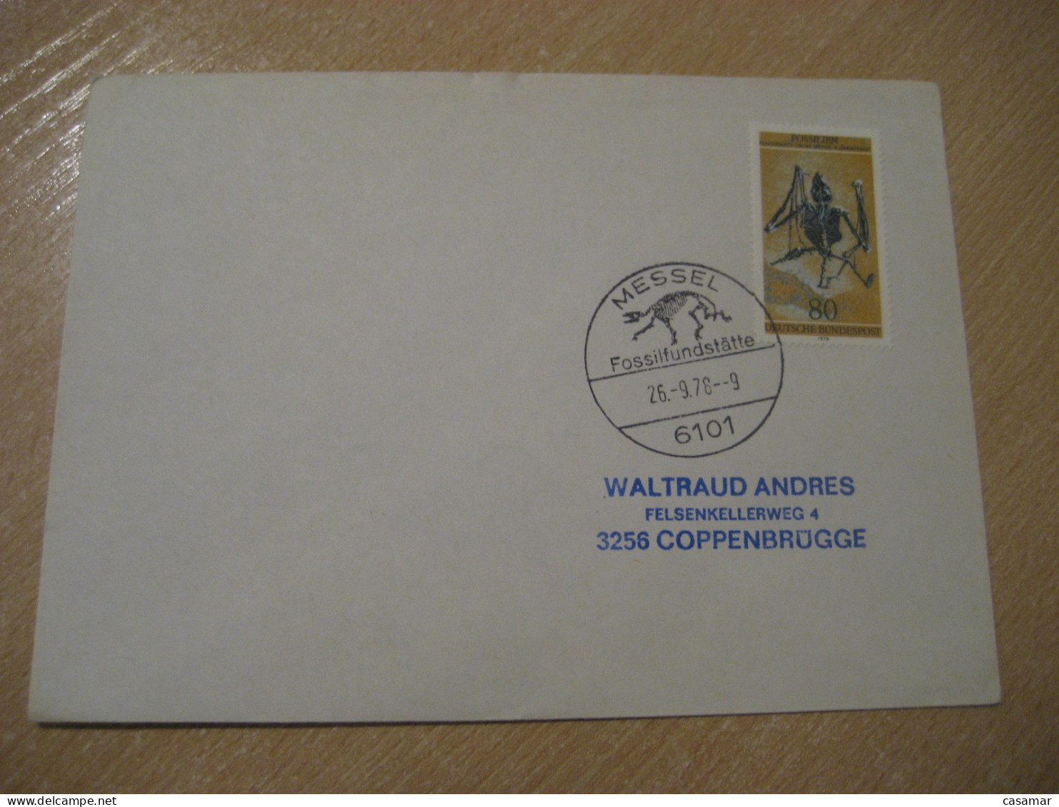 MESSEL 1978 Fossil Deposit Fledermaus Cancel Cover GERMANY Fossil Fossils Animals Fossiles Geology Geologie - Fossiles