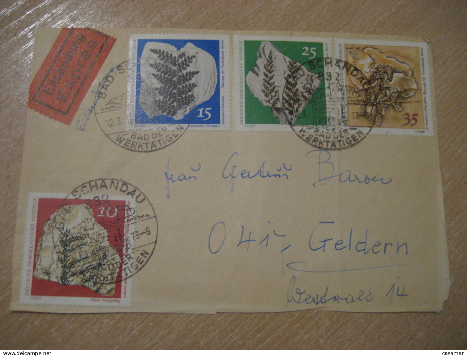 BAD SCHANDAU 1973 To Geldern Express Cancel Frontal Cover DDR GERMANY Fossil Fossils Animals Fossiles Geology Geologie - Fossiles