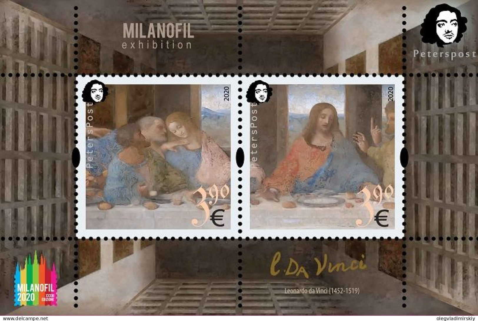 Finland 2020 Leonardo Da Vinci 500 Years From The Date Of Death "The Lord's Supper" MILANOFIL-2020 Peterspost Block MNH - Blocks & Kleinbögen