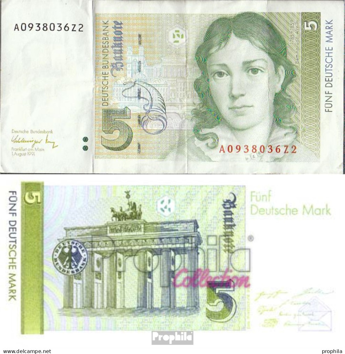 BRD (BR.Deutschland) Rosenbg: 296a, Serien: A/ A-Z Gebraucht (III) 1991 5 Deutsche Mark - 5 Deutsche Mark