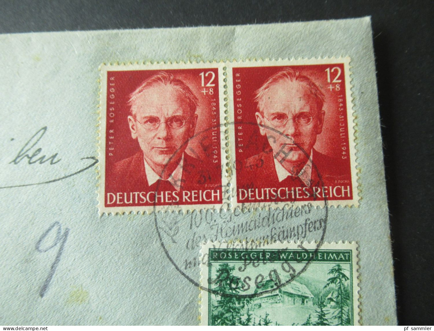 3.Reich 1943 Sonderstempel Krieglach Peter Rosegger Satzbrief / Einschreiben Mürzzuschlag - Berlin / Verschlusszettel - Postkarten