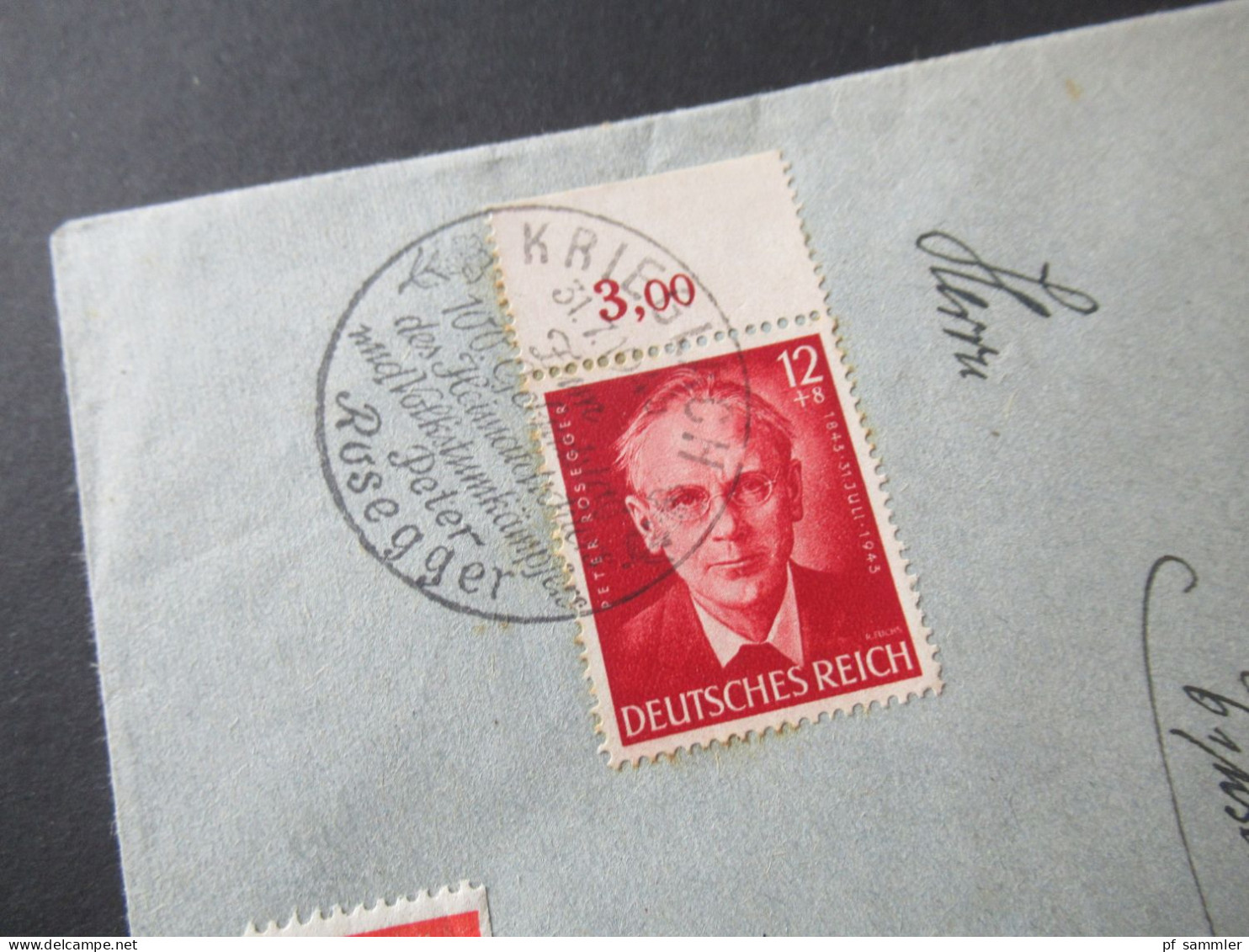 3.Reich 1943 Sonderstempel Krieglach Peter Rosegger Satzbrief / Einschreiben Mürzzuschlag - Berlin / Verschlusszettel - Briefkaarten